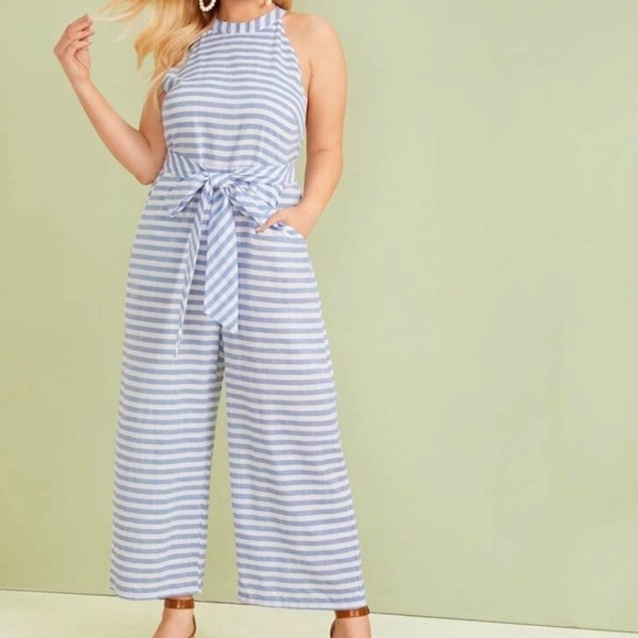 ePretty White & Grey Striped Jumpsuit with Pockets - Picture 8 of 8